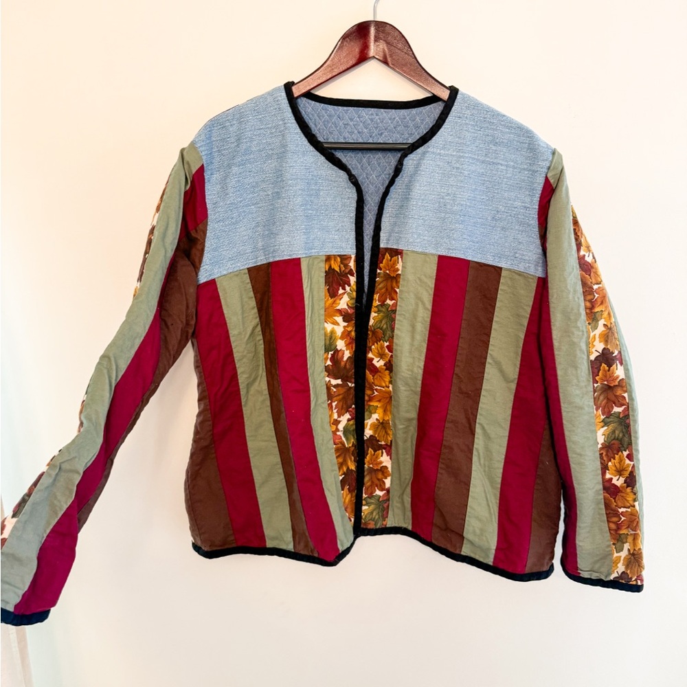 Reversible Patchwork Quilted Jacket Fall Colors +… - image 5